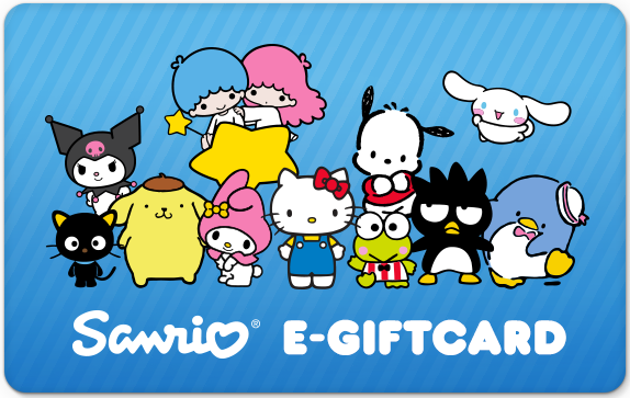 Sanrio digital gift card on a festive background.