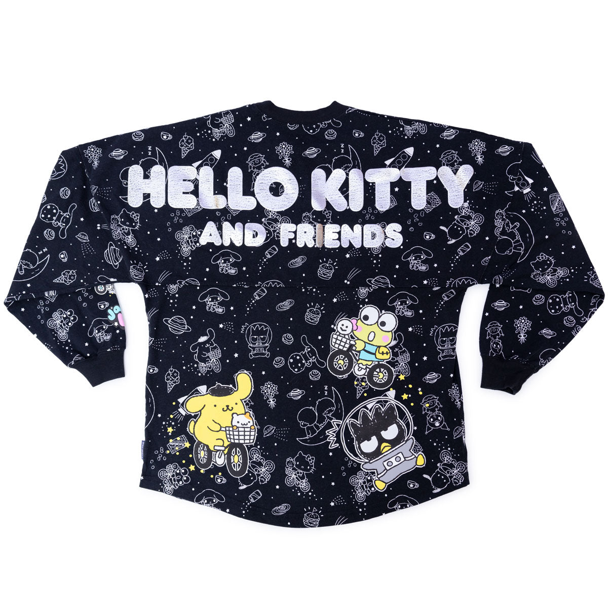 Front angle view showing Hello Kitty and Tiny Chum biking across the chest of the Spirit Jersey