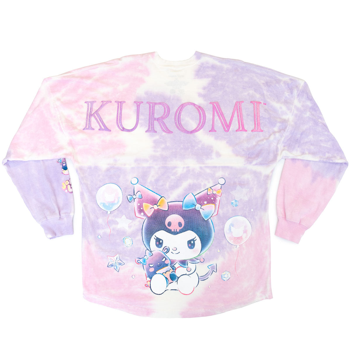Pink and purple tie-dye Kuromi Spirit Jersey with character print, front view