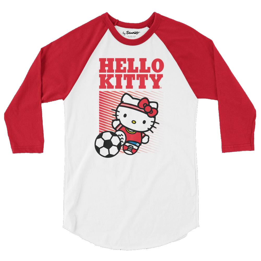 Close-up of the Hello Kitty design on the raglan t-shirt