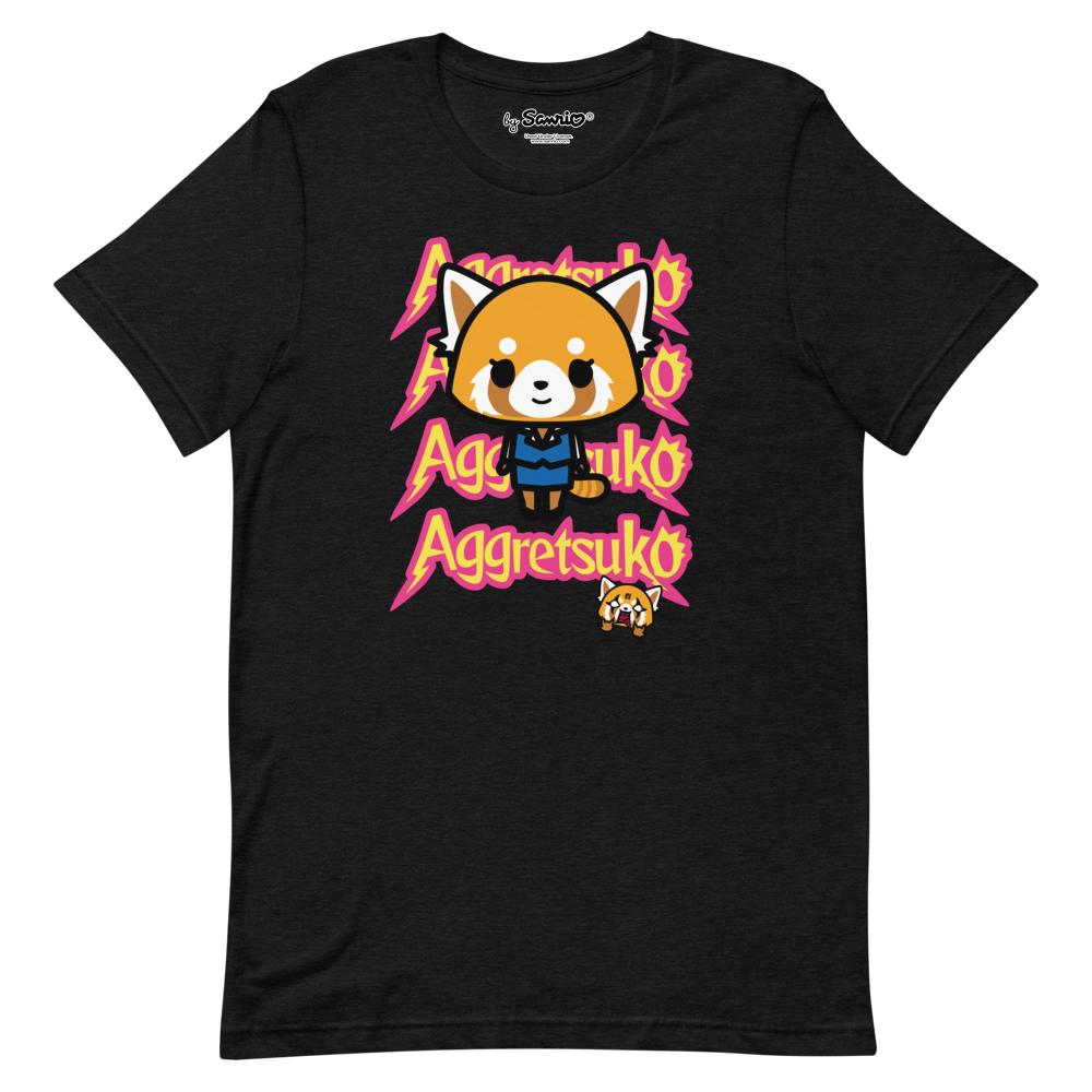 Close-up of Aggretsuko Watashi Wa T-Shirt showcasing the soft cotton fabric and anime print