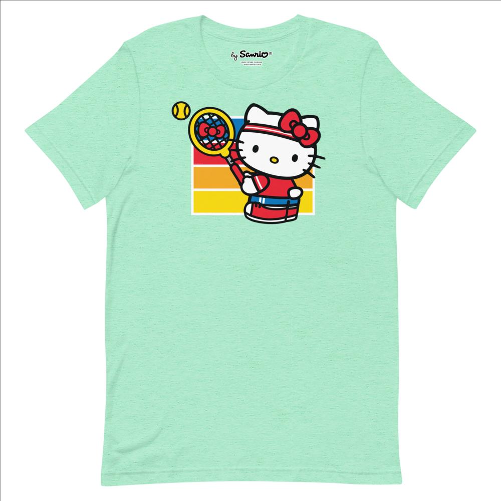 Front view of Hello Kitty tennis t-shirt in a vibrant color.