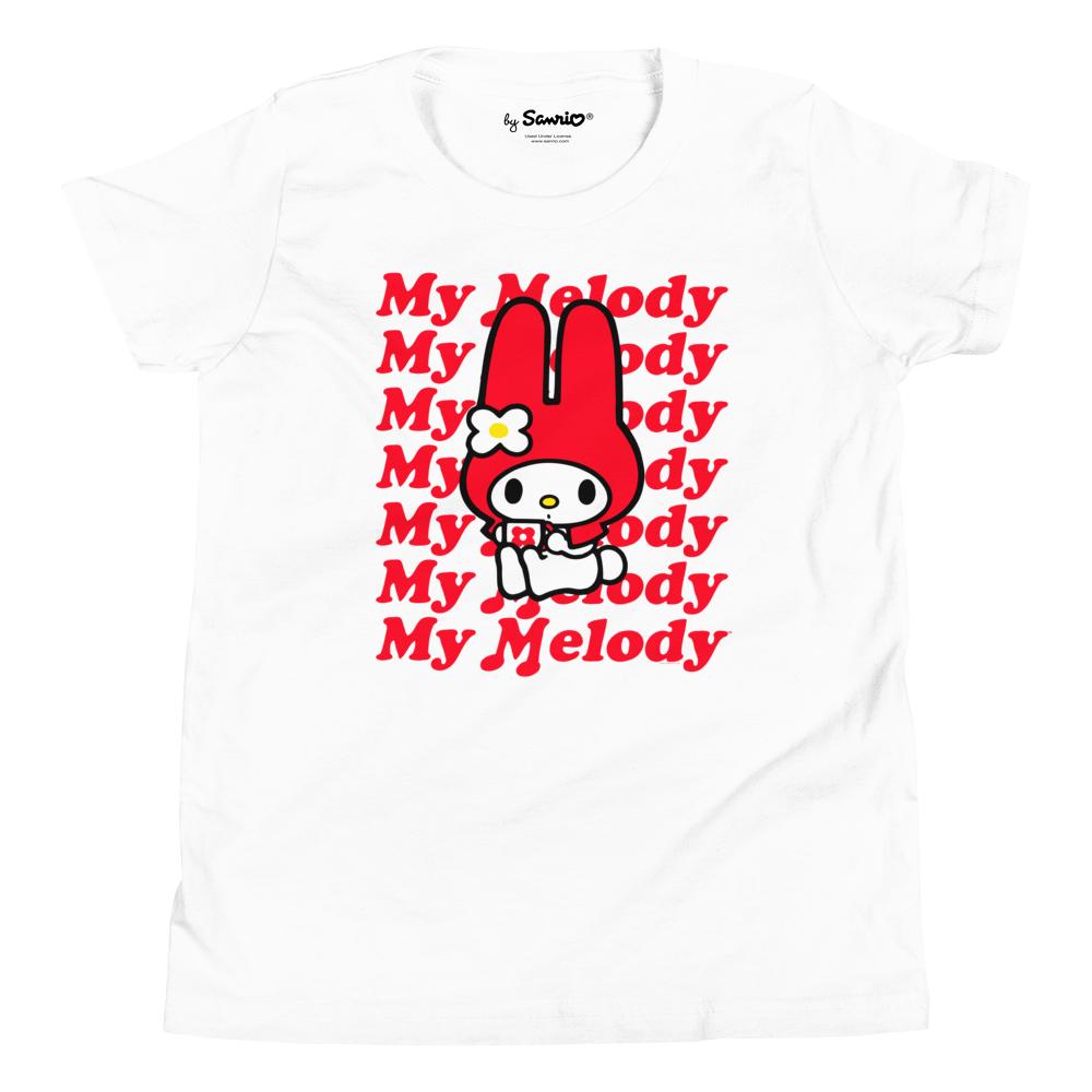 Front view of My Melody graphic t-shirt on a white background