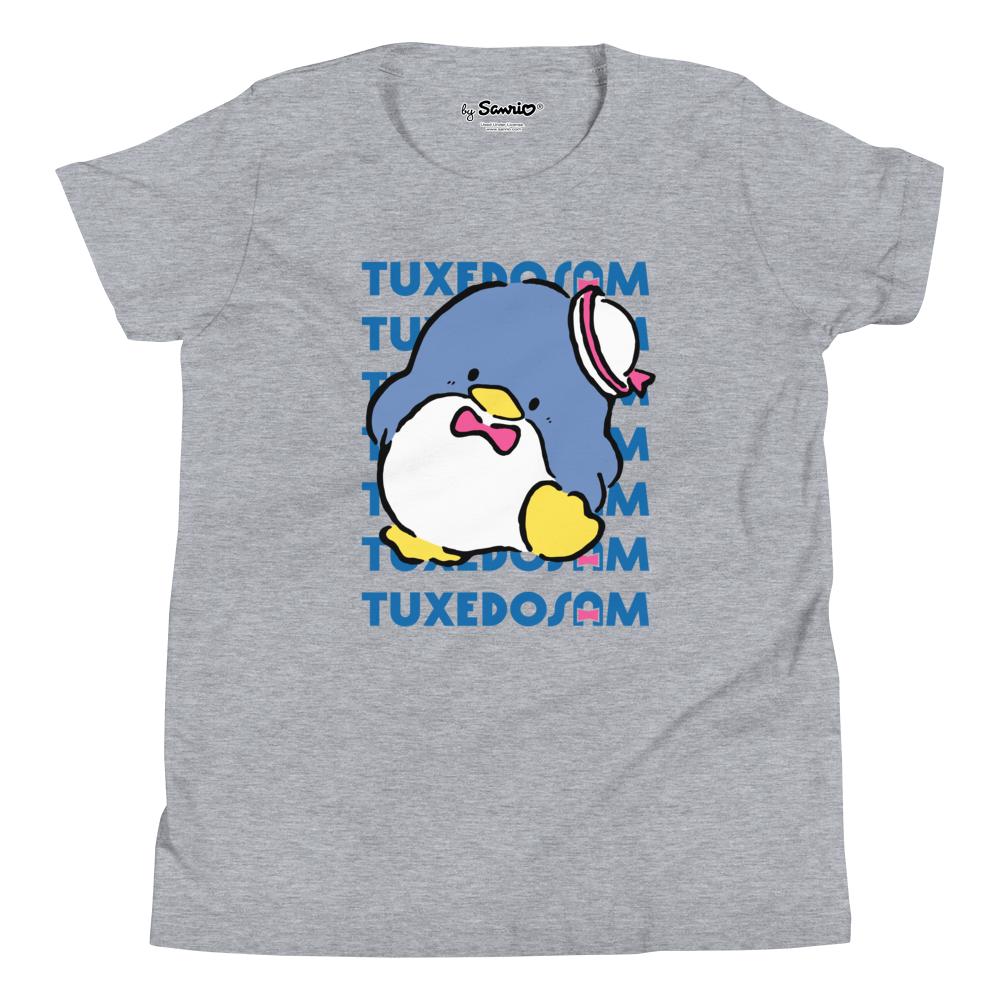 Front view of Youth Tuxedosam anime t shirt in Heather Gray