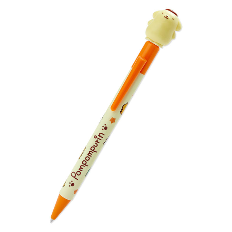Close-up of Pompompurin mascot ballpoint pen showing detailed character design