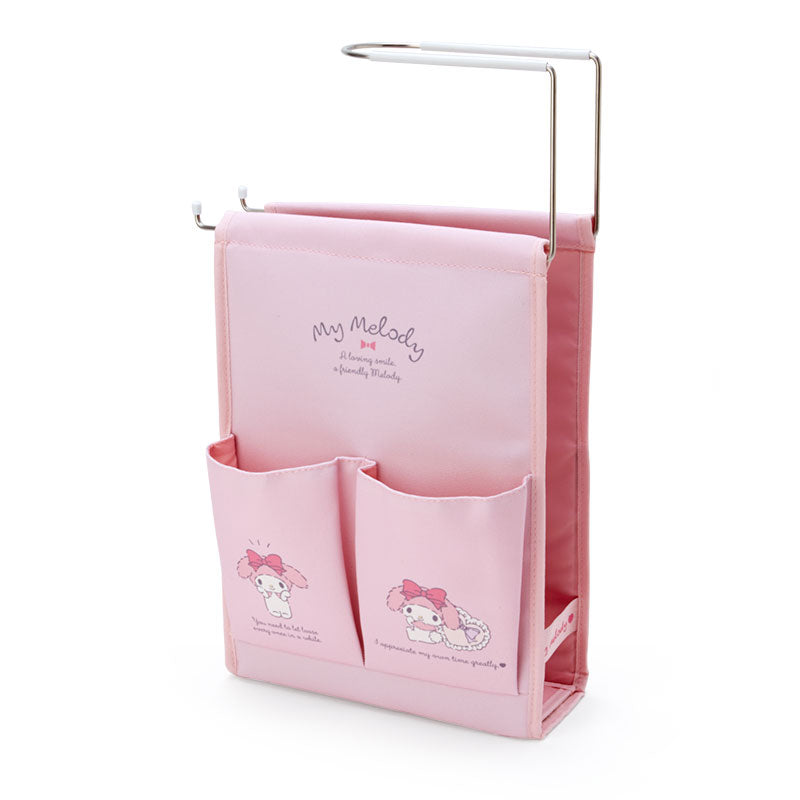 My Melody hanging storage rack hanging on a desk with stationery inside