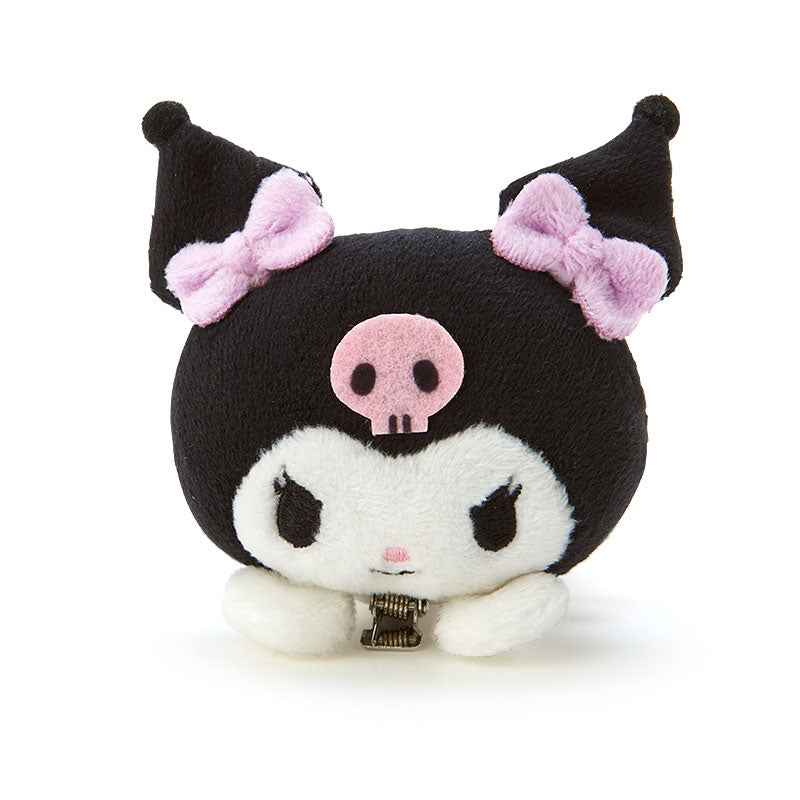 Kuromi plush butterfly hair clip from the side, highlighting its soft texture.