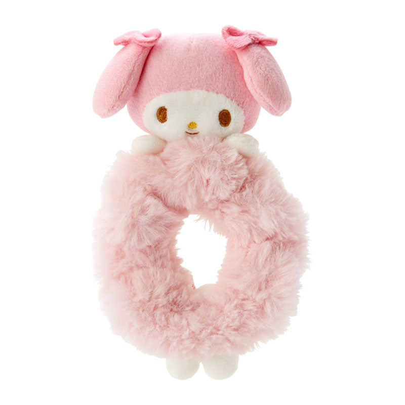 My Melody plush scrunchie wrapped around a mannequin with pixie cut hairstyle