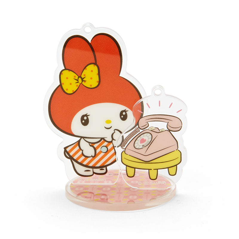 My Melody Charm acrylic keychain clipped to a tote bag
