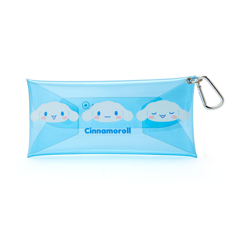 Cinnamoroll clear makeup bag small size, shown holding lip gloss and keys