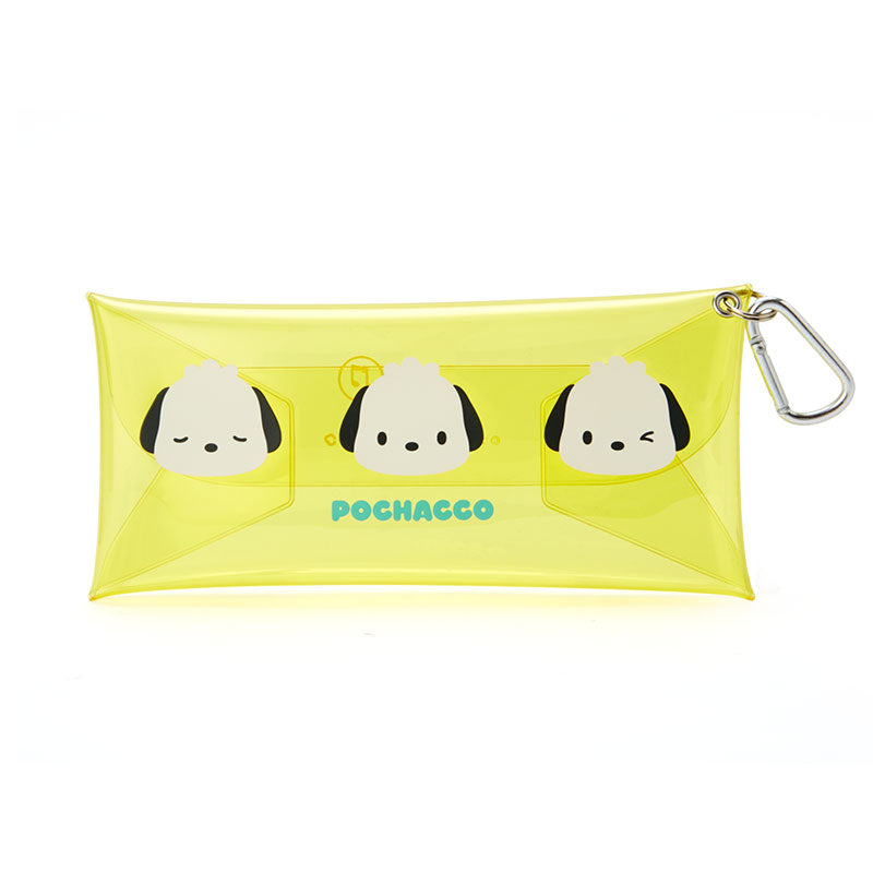 Front view of the clear pouch showing Pochacco's expressive design