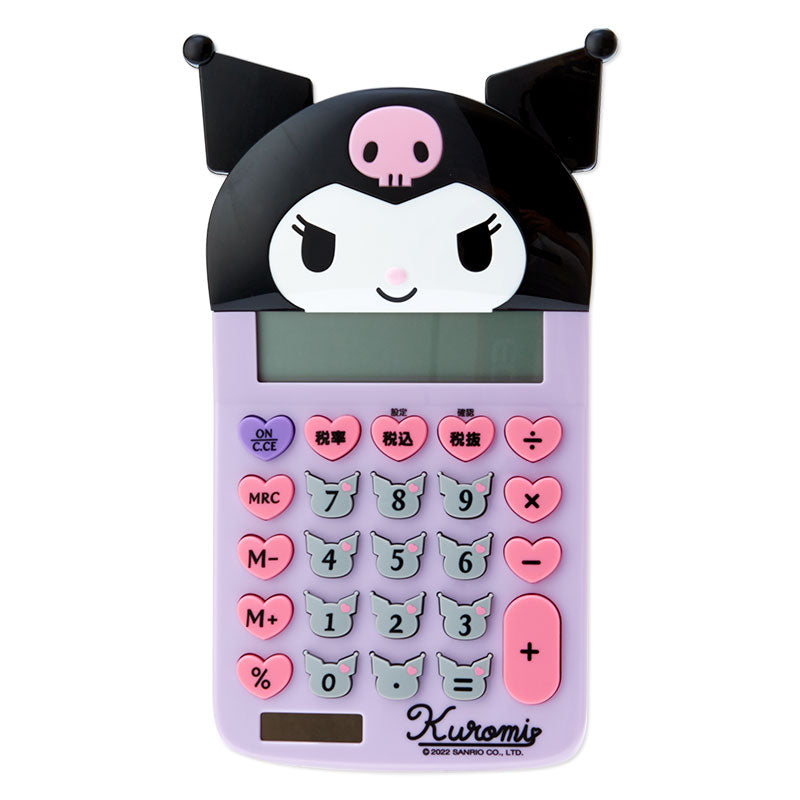 Close-up of Kuromi solar calculator showcasing its colorful design.