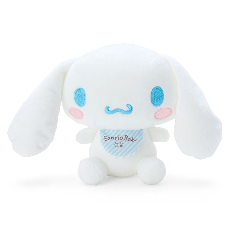 Front view of big Cinnamoroll plush showing textured bib and soft ears