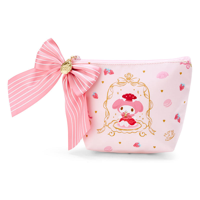 Close-up of the zippered pouch showing My Melody character and tea room print