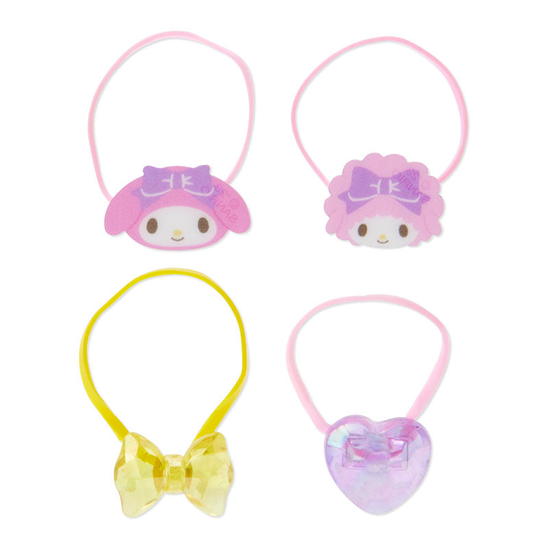My Melody hair tie with holographic bow and heart, close-up view